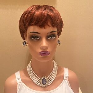 Pearl and Blue Crystal Statement Necklace Set